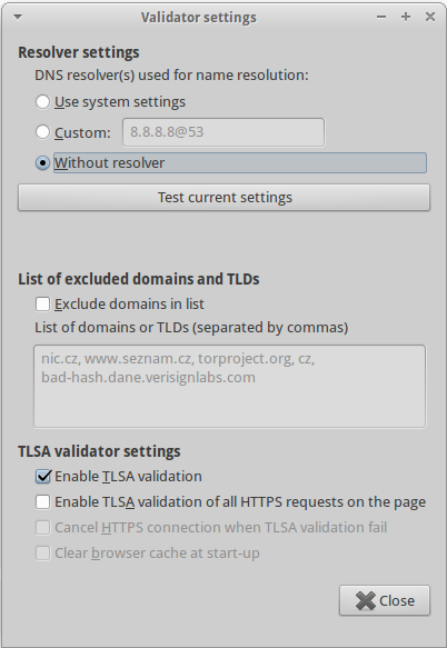 DANE plugin configuration screenshot
