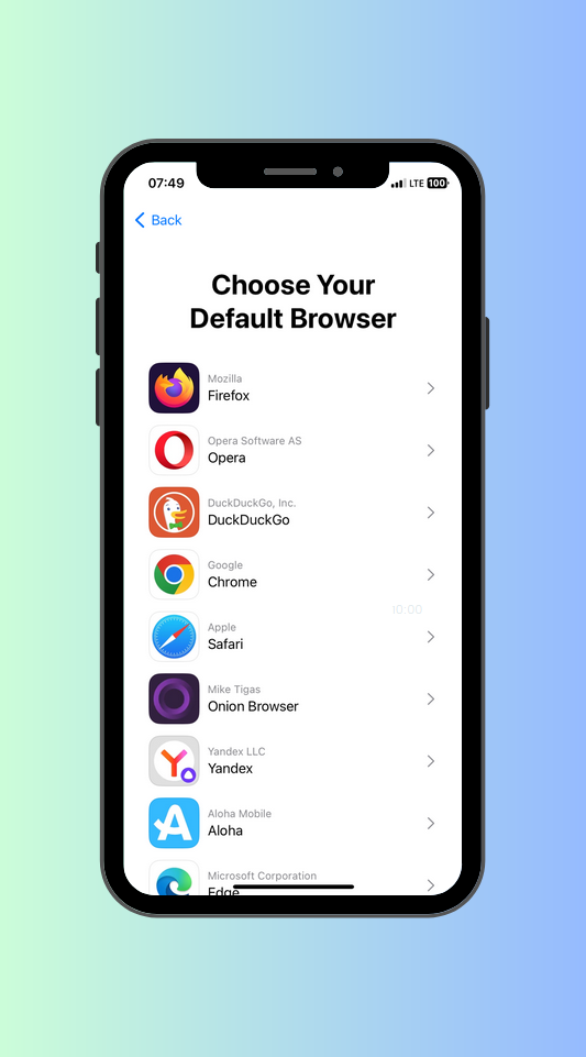 Apple's Default Browser Selection Menu