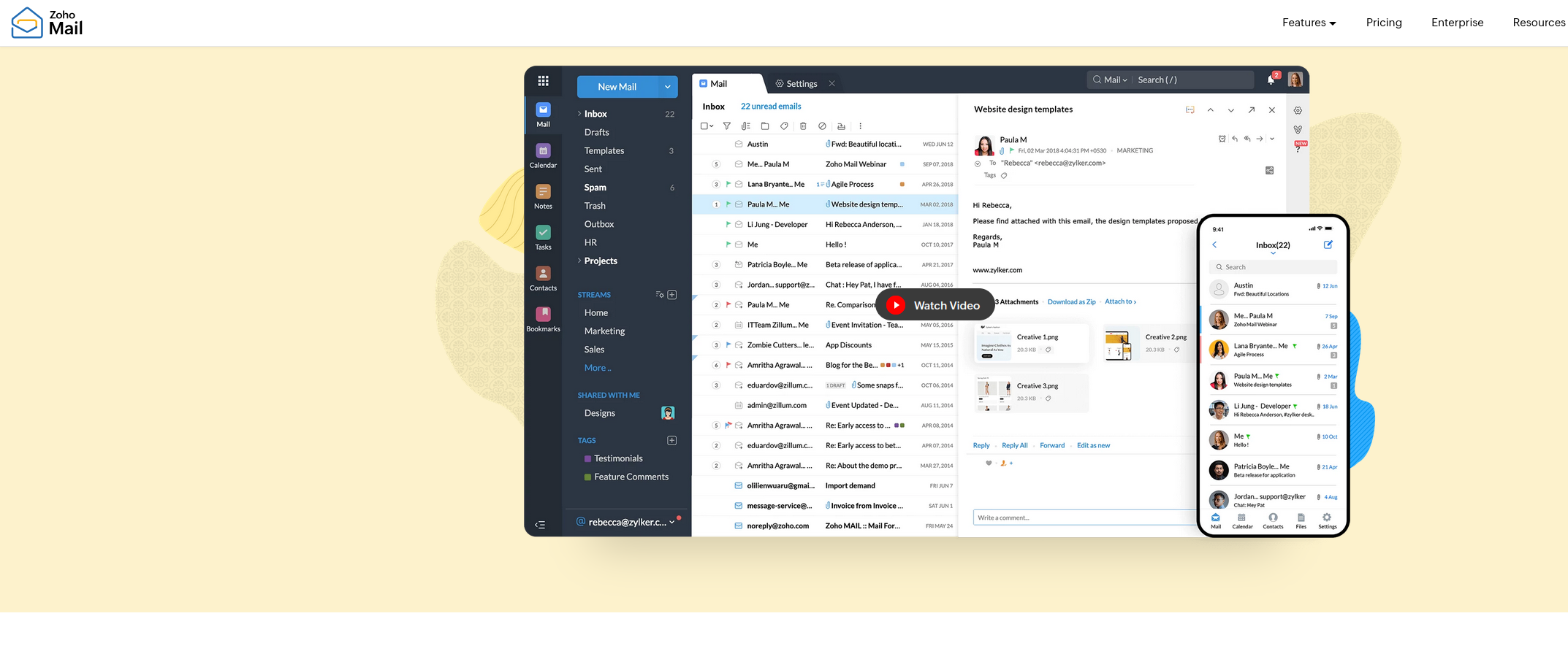 Screenshot von Zoho Mail - gute Business-E-Mail-Lösung mit Office-Lösung, made in India