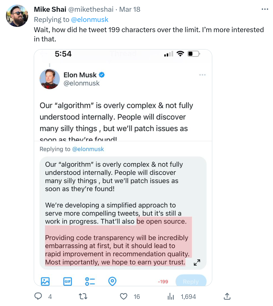 How was Musk able to tweet more than the character limit?