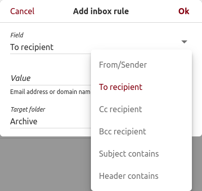 Inbox rules